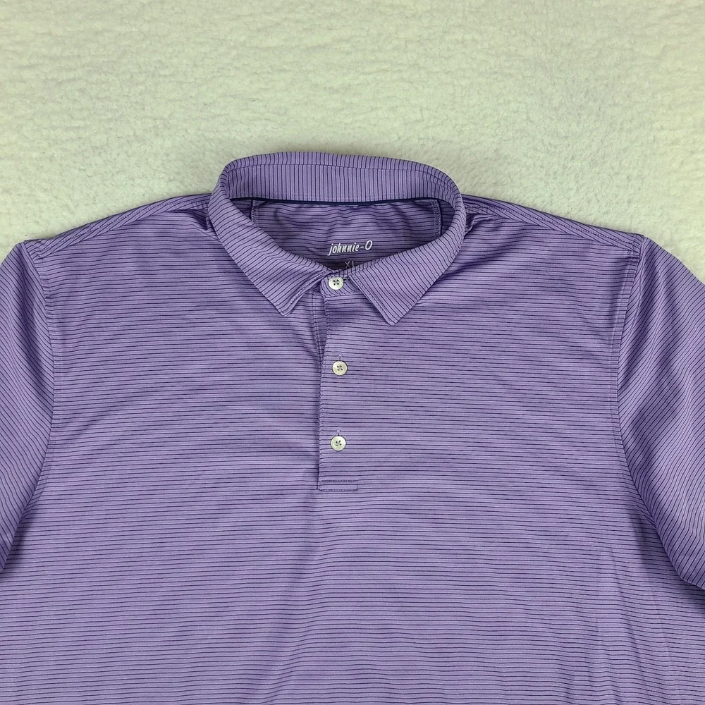 Johnnie-O Polo Shirt Mens XL Purple Striped Performance Golf Short Sleeve